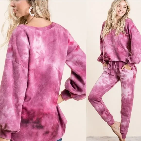 Soft Magenta V-Neck Tie Dye Top - Picture 4 of 5